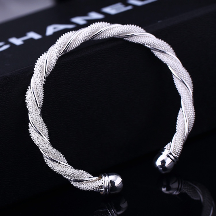 Gelang Model Terbuka Bahan Stainless Steel Lapis Silver