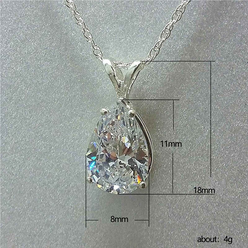 Simple Design Silver Color Necklace For Women With Single Crystal Pear CZ Stone High Quality Timeless Style Jewelry