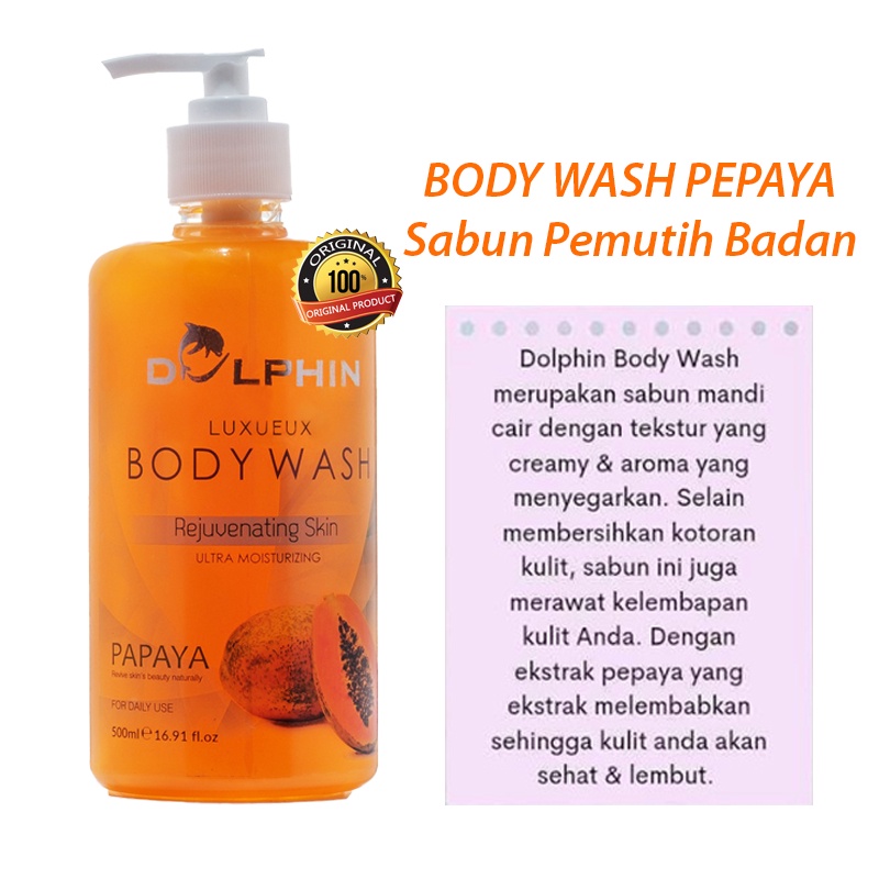 Sabun Dolphin Pepaya Milk Lemon / Sabun Cair Pemutih Badan Permanen Net. 500 ML