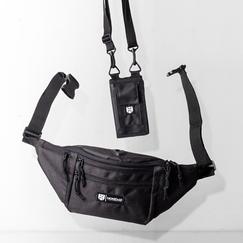 HONTALE | Bundling Tas Waistbag Muzzle Black + Crove Hanging Wallet Black Pria