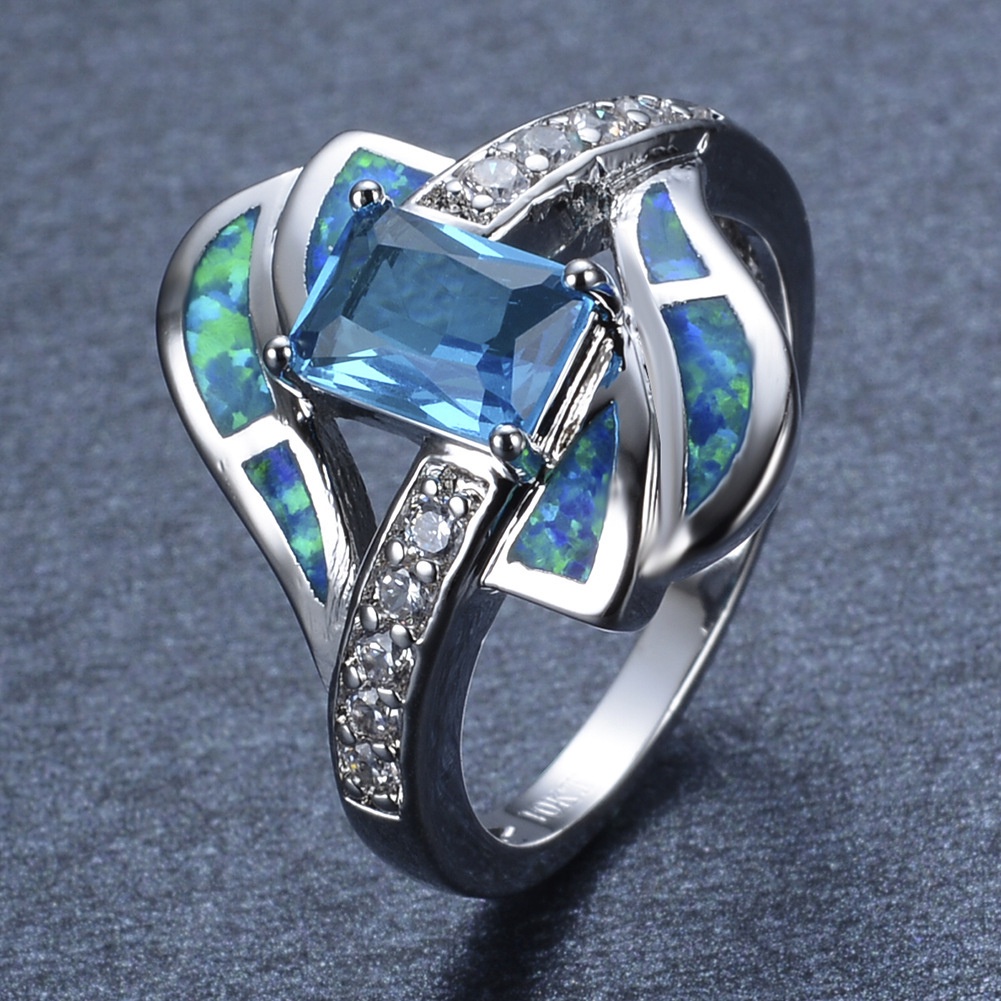 Blue Opal Diamond Women's Wedding Ring