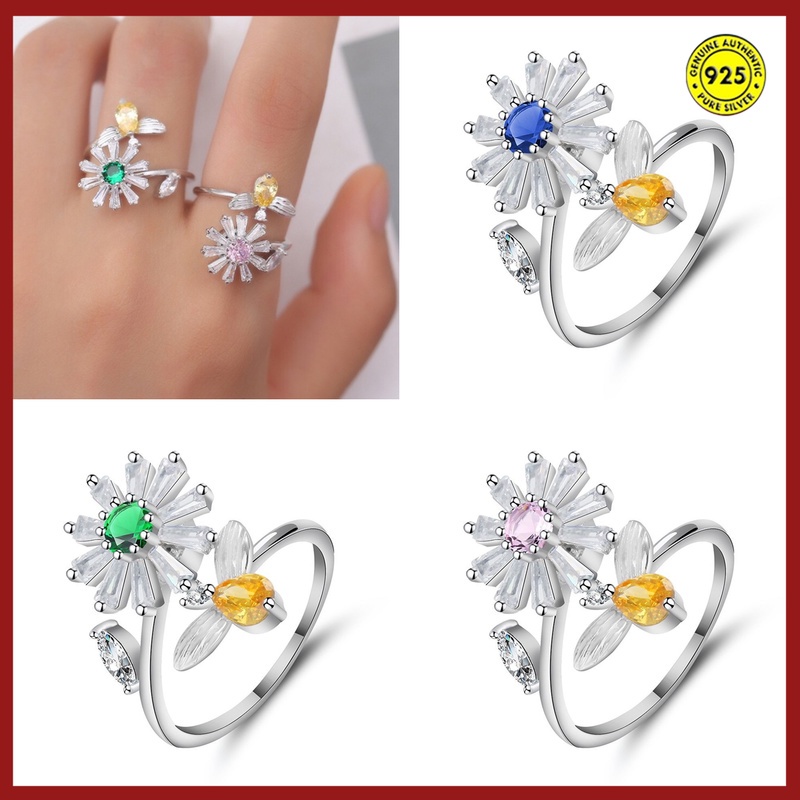 Cincin Model Terbuka Adjustable Bahan S925 Silver Untuk Wanita