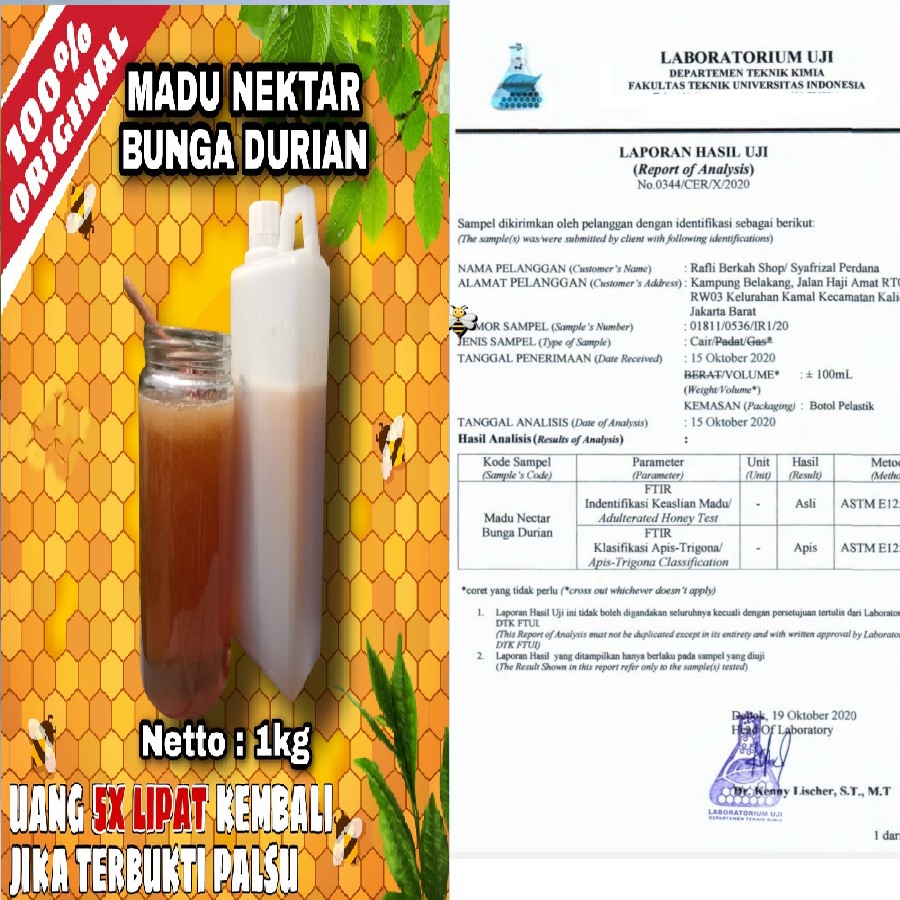 

Madu Murni Asli 1kg - Madu Nektar Bunga Durian Murni 100% Asli