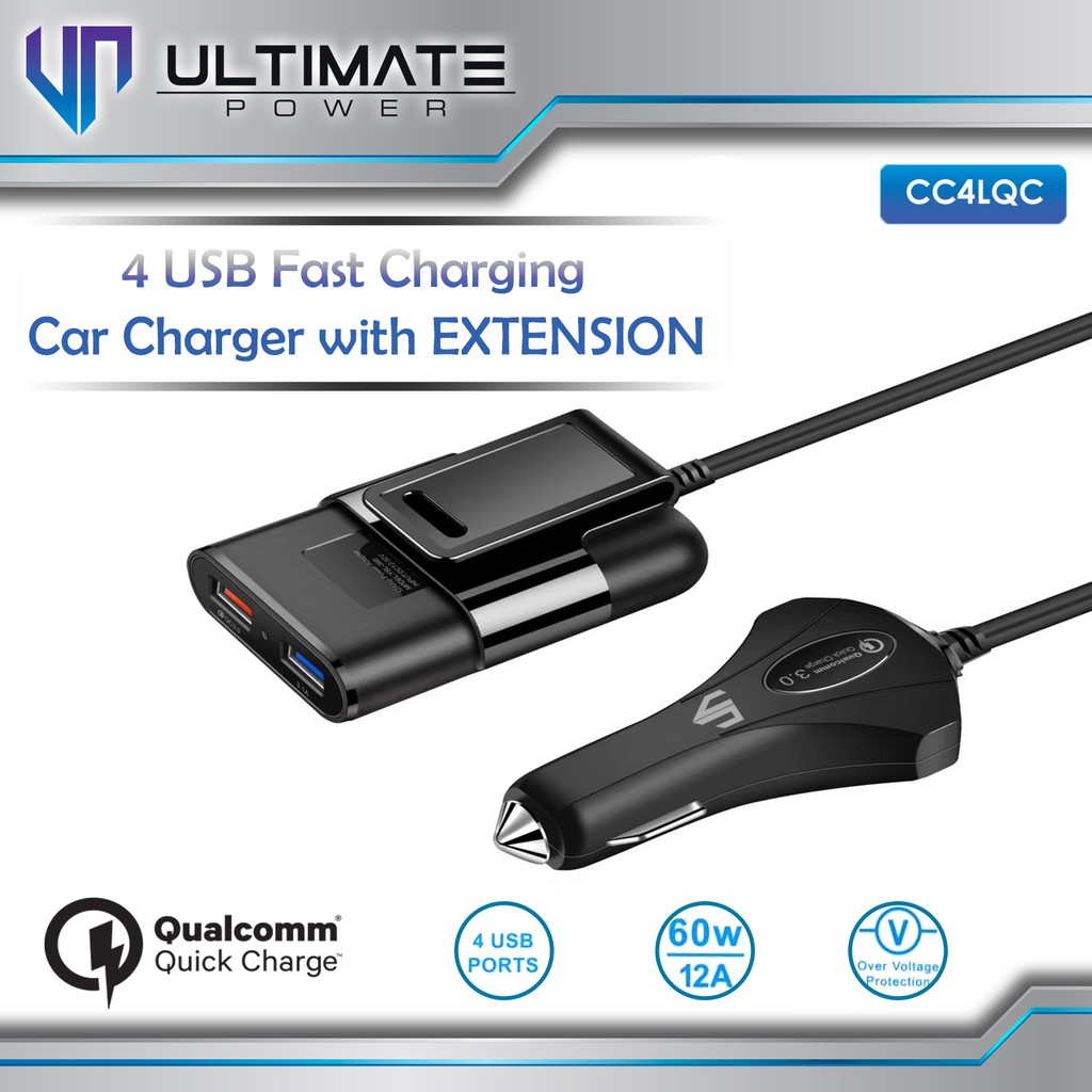 Car Charger Fast Charging Ultimate 4USB Fast Charging Car Charger with Extension