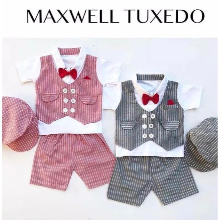 KOREAN STYLISH / MAXWELL Baju Setelan Kemeja Celana Topi Pergi Jalan Fashion Anak Bayi Cowok Laki Terlaris