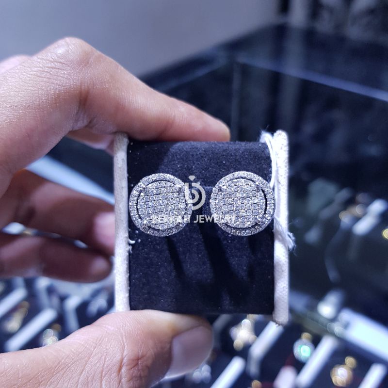 Anting Giwang emas putih 40% berlian 0,88 ct asli natural diamond