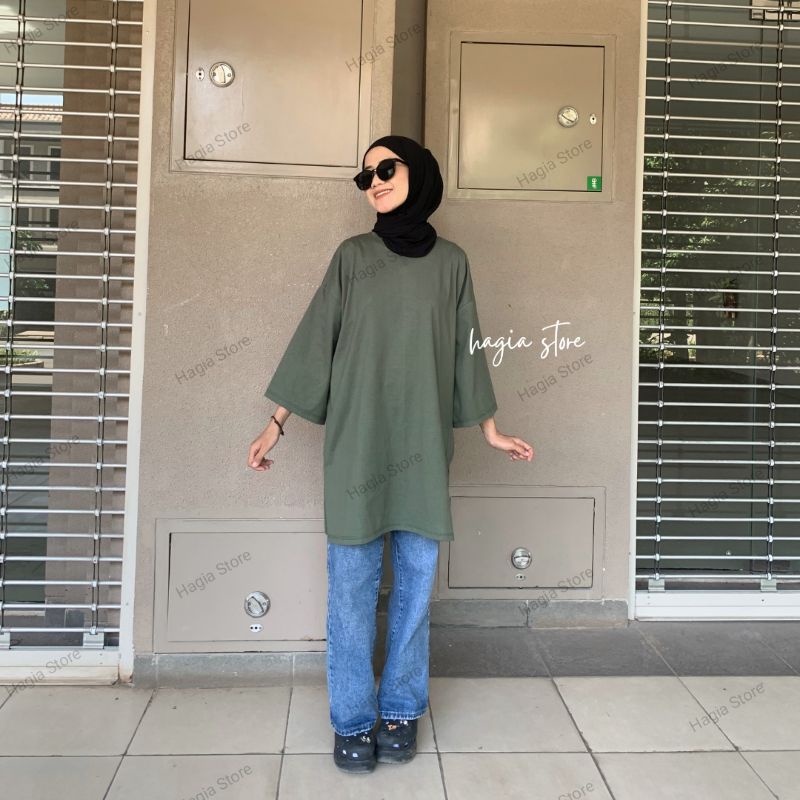 Lexa kaos oversize wanita top hijab basic by hagia kaos polos | baju atasan wanita | baju polos | oversize Hitam