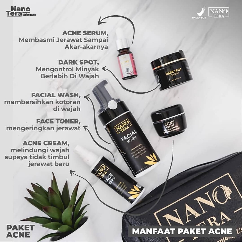 Krim Jerawat Ampuh Paket Acne BPOM  Nanotera Skincare Pria dan Bekasnya Kulit Berminyak Bruntusan-Acne 1 Face Toner