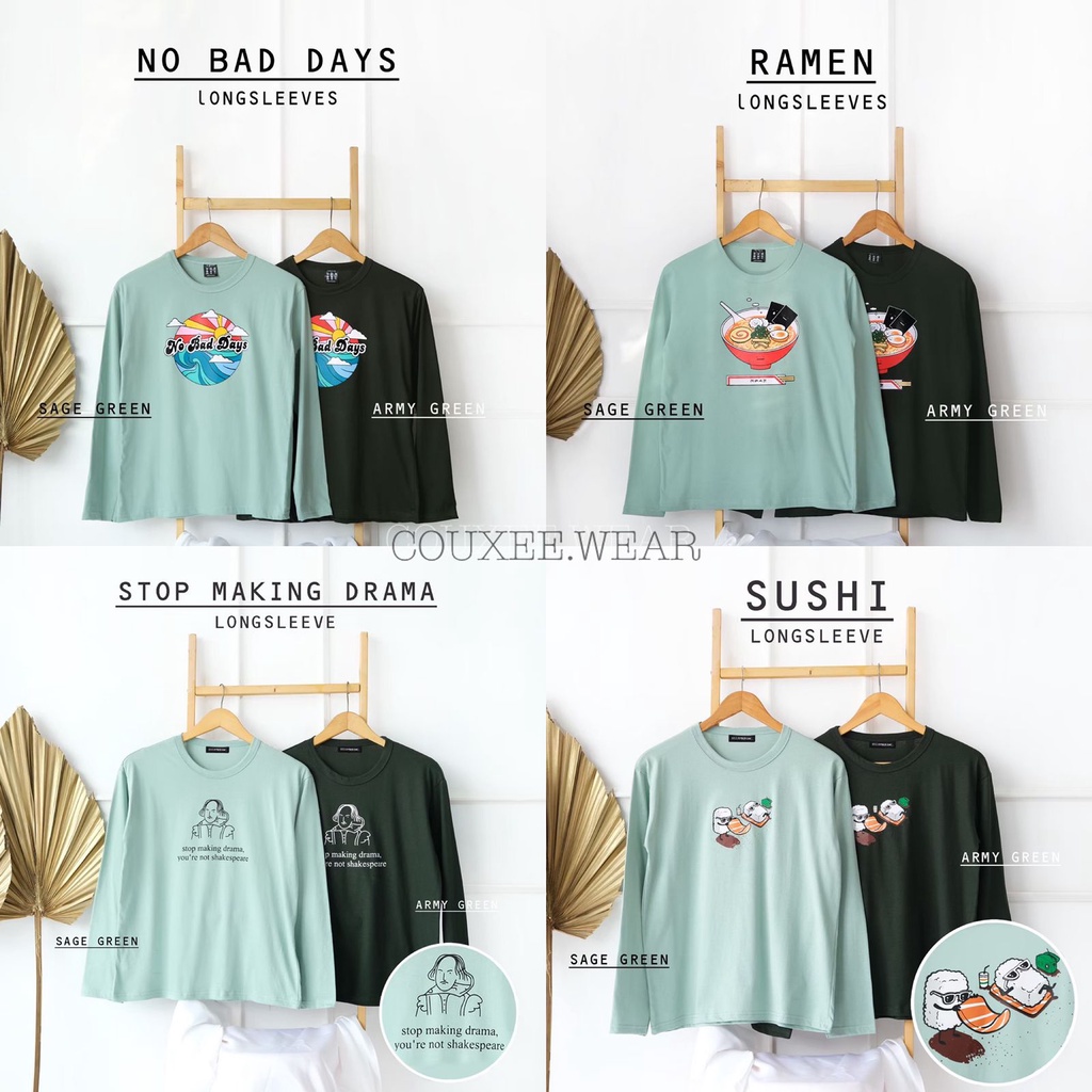 Kaos Oversize Wanita Lengan Panjang Sage Green X Army Green / KAOS Lengan Panjang