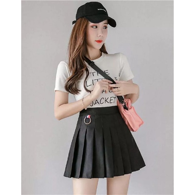 Rok Mini Kekinian Wanita Rempel Lipit Wanita Korea Slim Fit Pinggang Tinggi Solid Mini Skirts Model A-line Rok Tenis