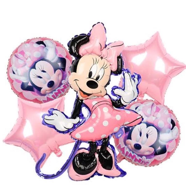 jsb01 Paket balon mickey / minnie mouse angka 1 / full body polka isi 5 pcs +free Cake topper minnie