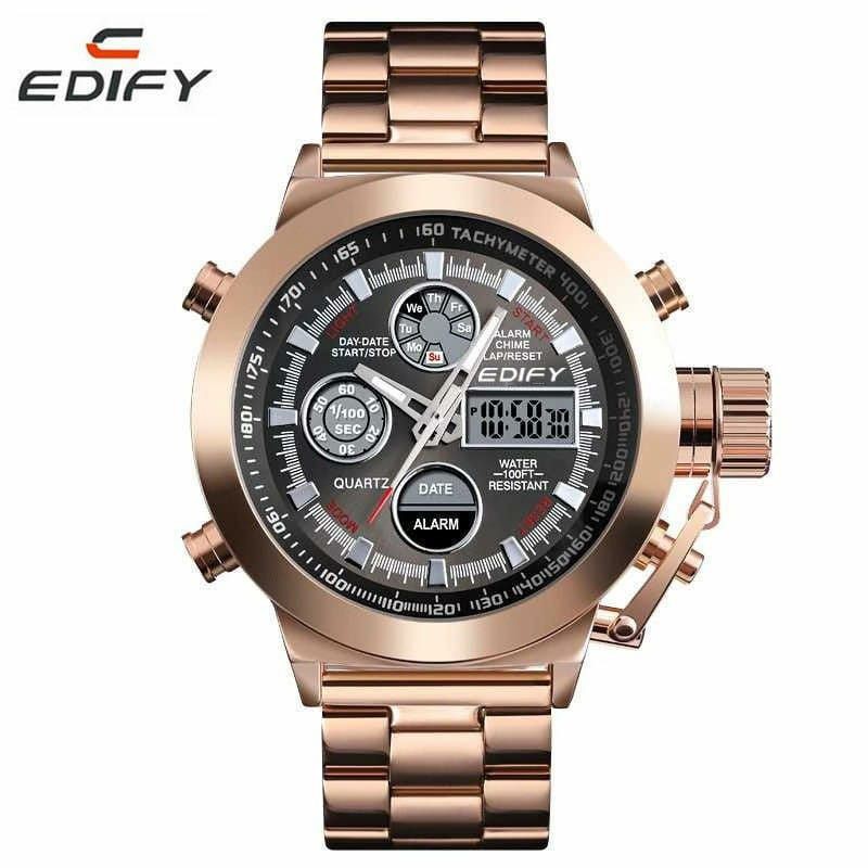 Jam Tangan Pria Edify Original Rantai Dual Time Water Resist Garansi 1 Tahun