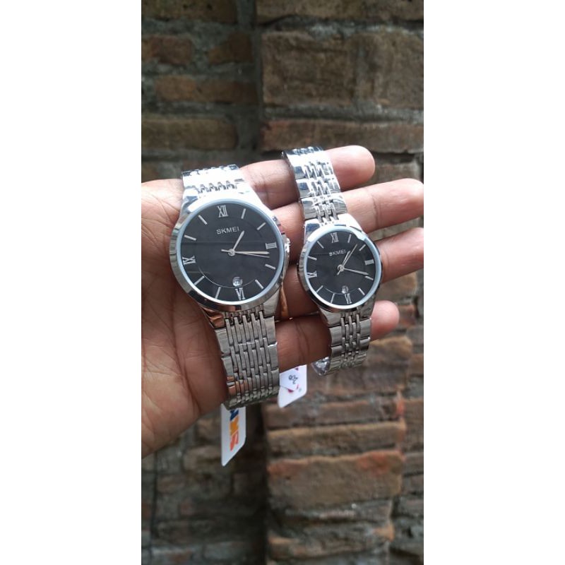 jam tangan couple skmei silverblack original