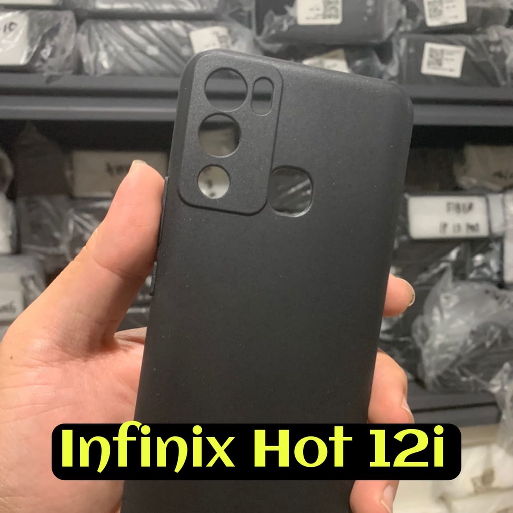 [PAKET HEMAT] Infinix Hot 12i Case Black Matte Free Anti Gores Layar Full Cover | Case Premium Black Protection Camera Hot 12i Paket 2 in 1 2in1