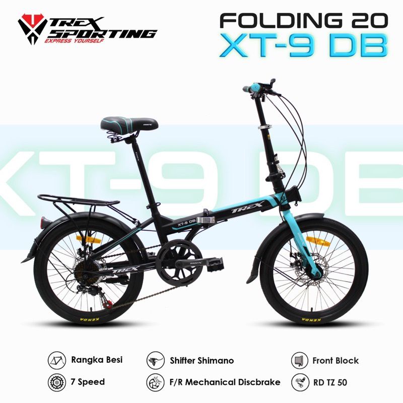 Sepeda lipat 20 inch Trex XT 9 DB 7 speed