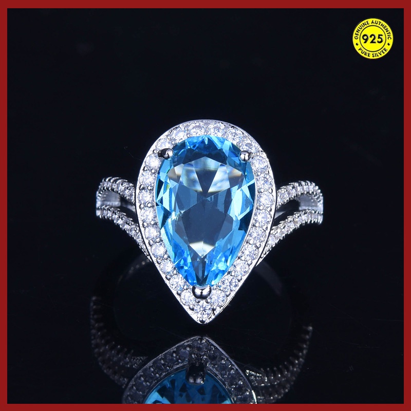 Cincin Aquamarine Double Layer Gaya Eropa Amerika Untuk Pertunangan