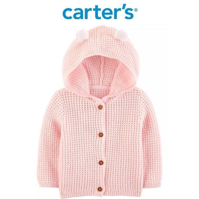 Jaket knit rajut baby bayi perempuan/sweater rajut anak pink kupluk hoodie/baju hangat carter’s