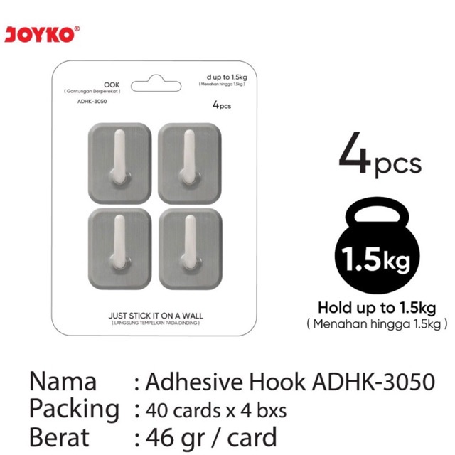 ADHK 3050 Joyko Gantungan Baju hitam dan putih random / Hook Tempel Dinding / Gantungan Kait Kamar M