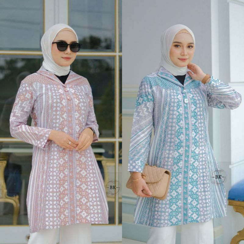 tey-17 Batik wanita ASJ SA HRB026 Kenongo Kemeja Tosca Pendek