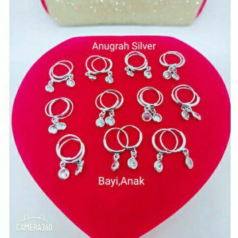 (COD)Anting bayi/anak ring gantung mata1diamond putih kilau perak asli 925/Silver lapisan emas putih murni!!!