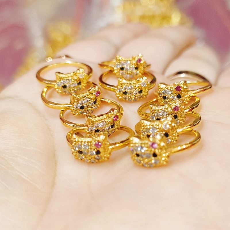 Cincin anak hello Kitty perak asli 925 lapis emas