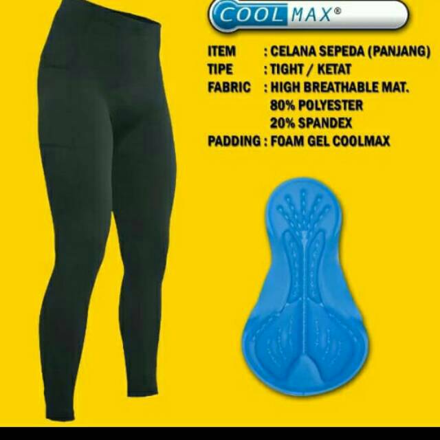 Celana Sepeda Panjang Ketat Hitam Polos padding gel coolmax