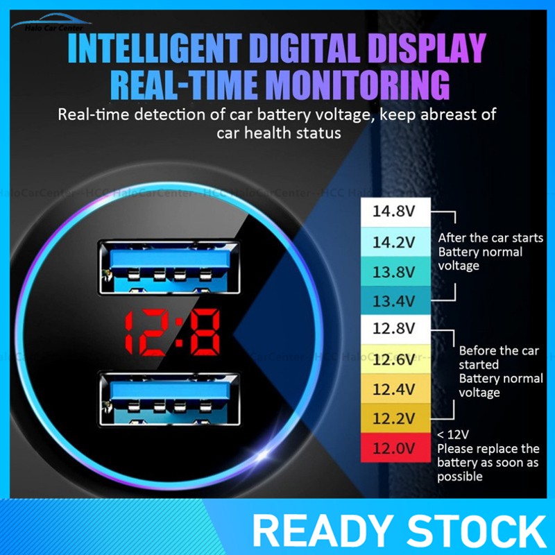 (Ready Stock) Charger Mobil Dual Usb 3.1a 2 Port Dengan Layar Lcd 12-24v Random colour