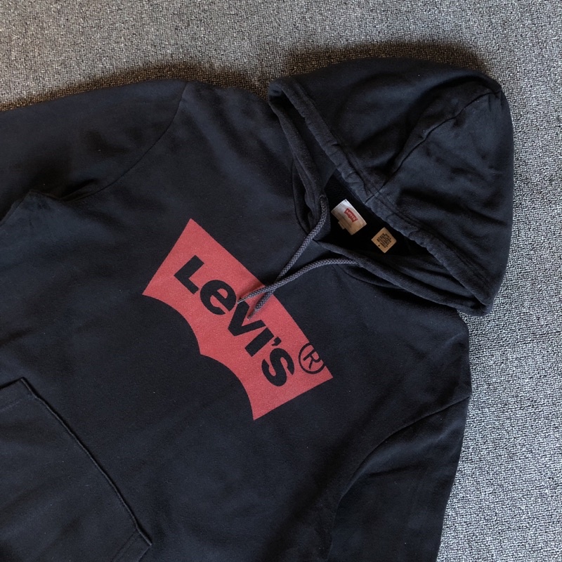 jaket hoodie levis black big logo original second