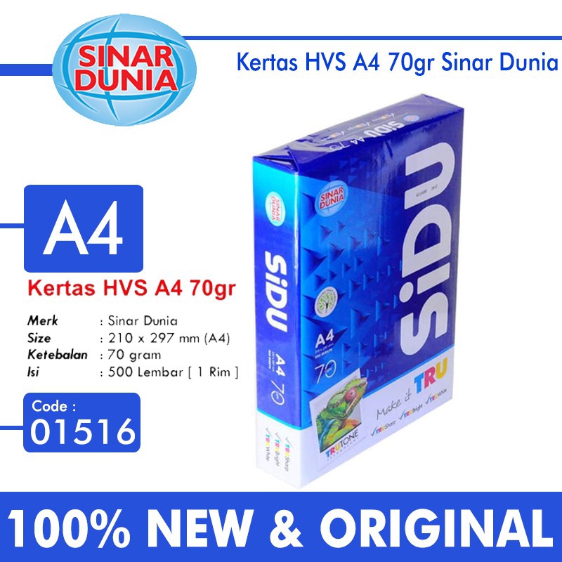 

HVS kertas A4 70 gram SIDU (Sinar dunia)murah