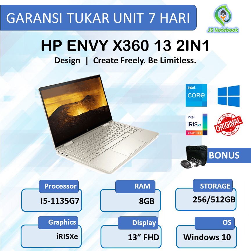 HP Envy x360 13 2in1 i5 1135G7 8GB 256GB/512GB SSD 13inch Touchscreen