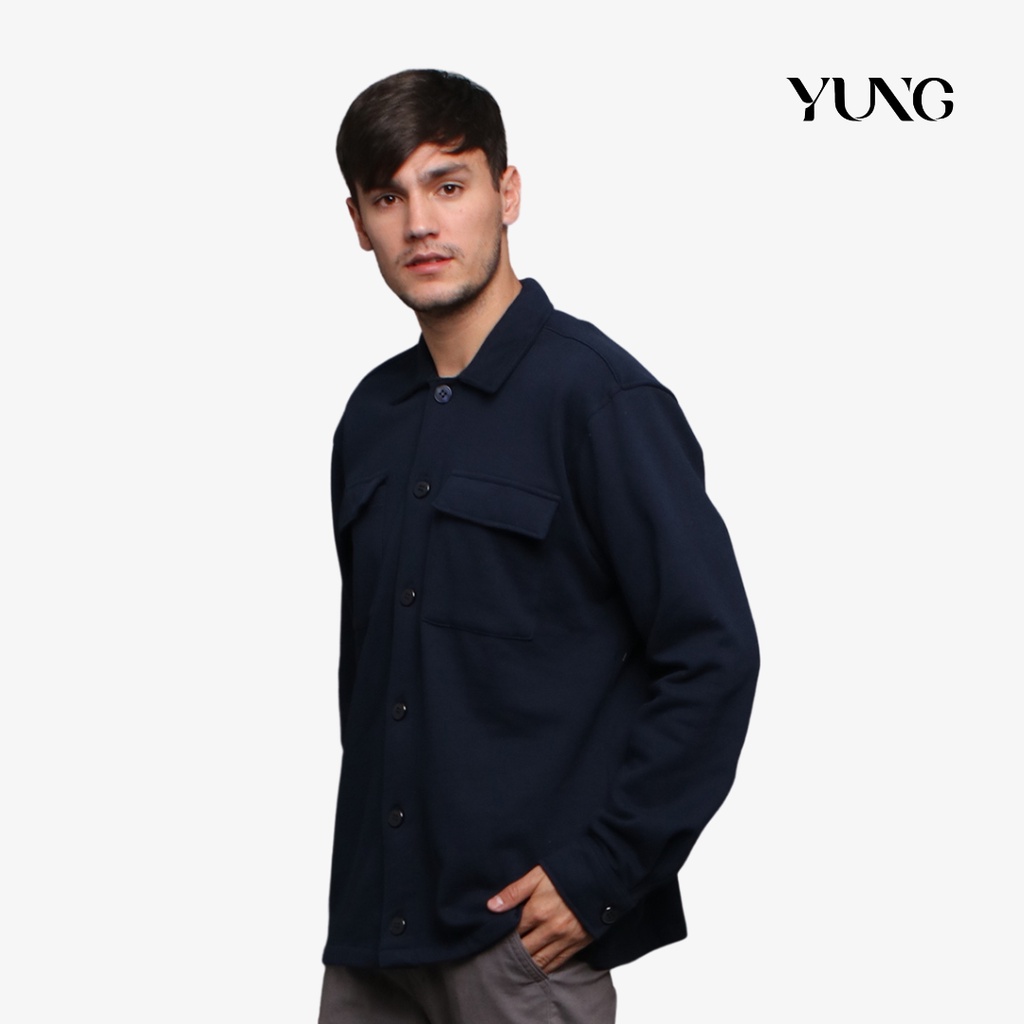 YUNG Kemeja Overshirt Pria Casual Bahan Fleece