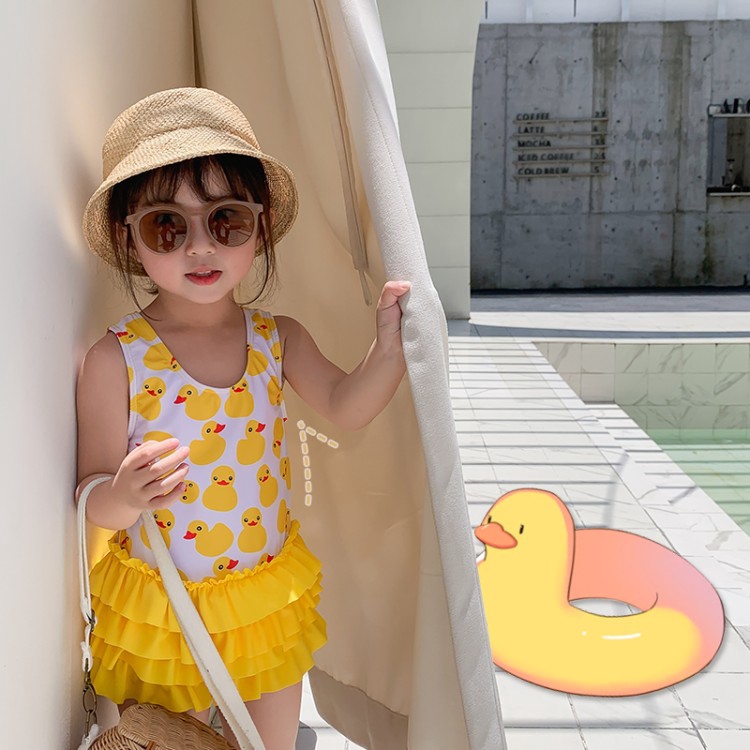  Baju  Renang  One Piece Motif Bebek Kecil Warna Kuning Gaya 