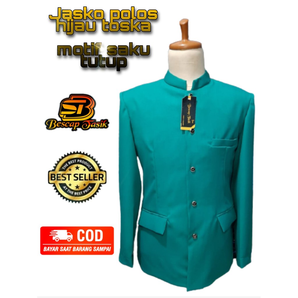Jasko Polos Hijau Toska Jas Koko Pria Jasko Polos Jas Santri Beskap Bapak Original Berkualitas