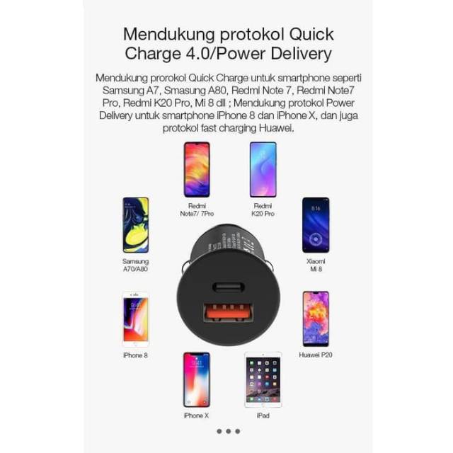 Car charger VIVAN CCT2 original 30W dual port QC power delevery fast