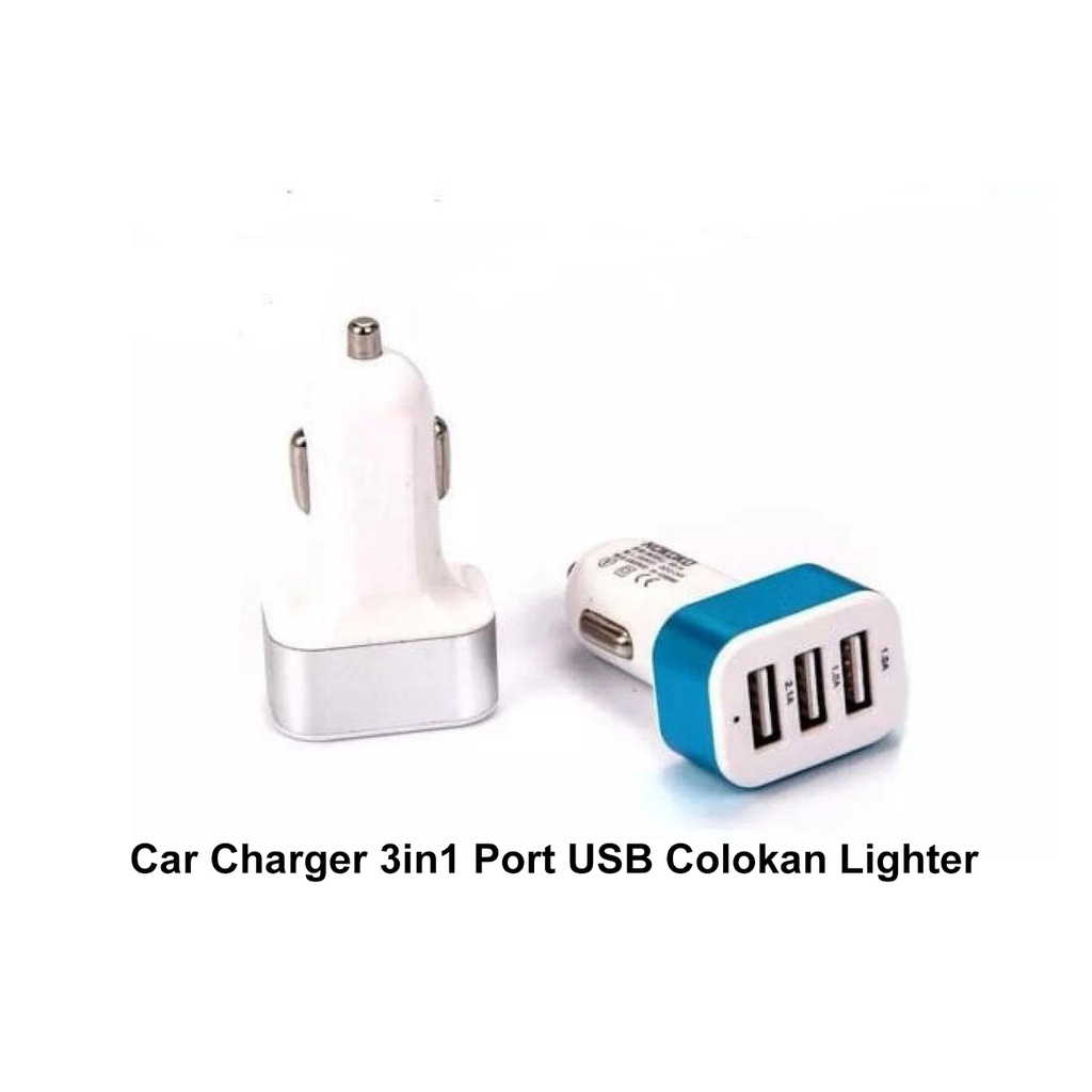 Charger HP di Mobil 3 port - Car Charger 3in1 Port Usb Colokan Lighter
