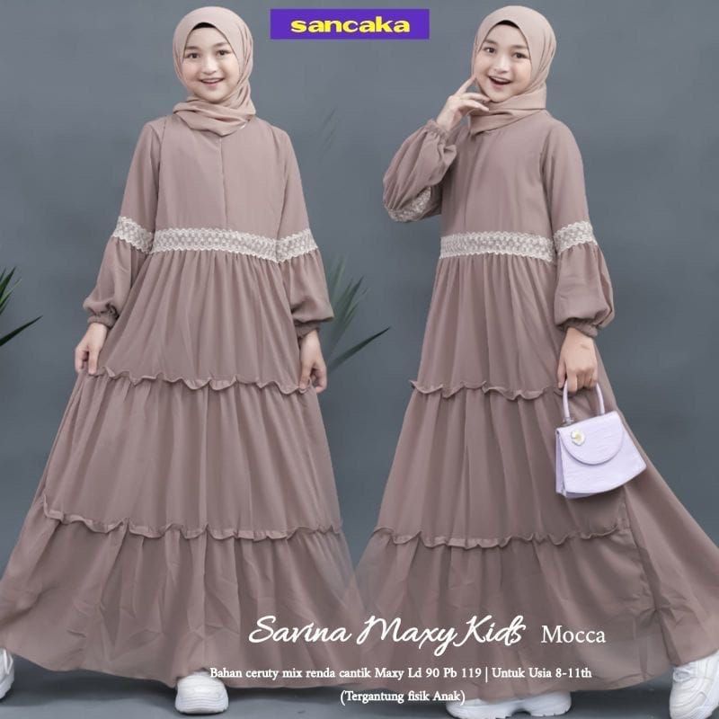 INVINOV - Baju gamis anak dan tanggung usia 8-16 tahun bahan ceruty bebidol mix renda full puring