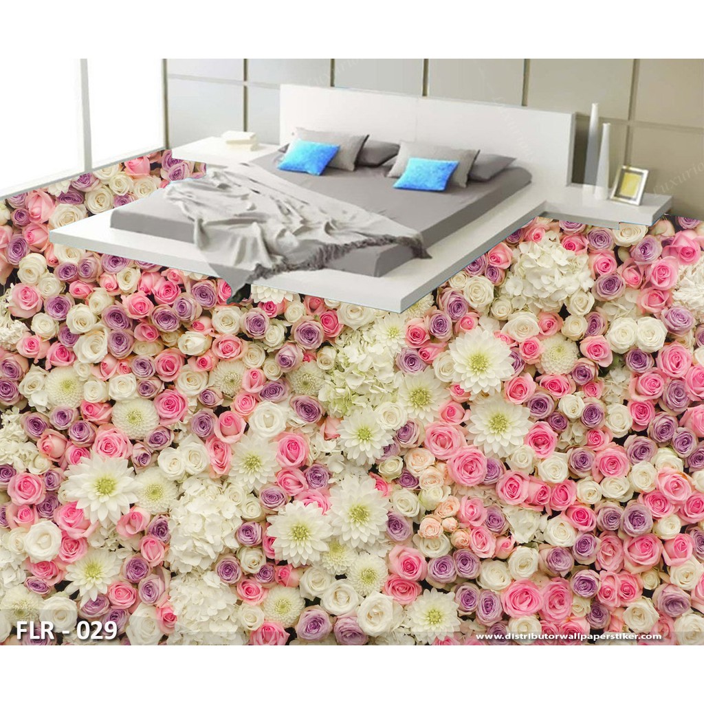 3D Wallpaper Custom Wallpaper lantai 3D Lantai bunga danau taman Wall sticker lantai 4