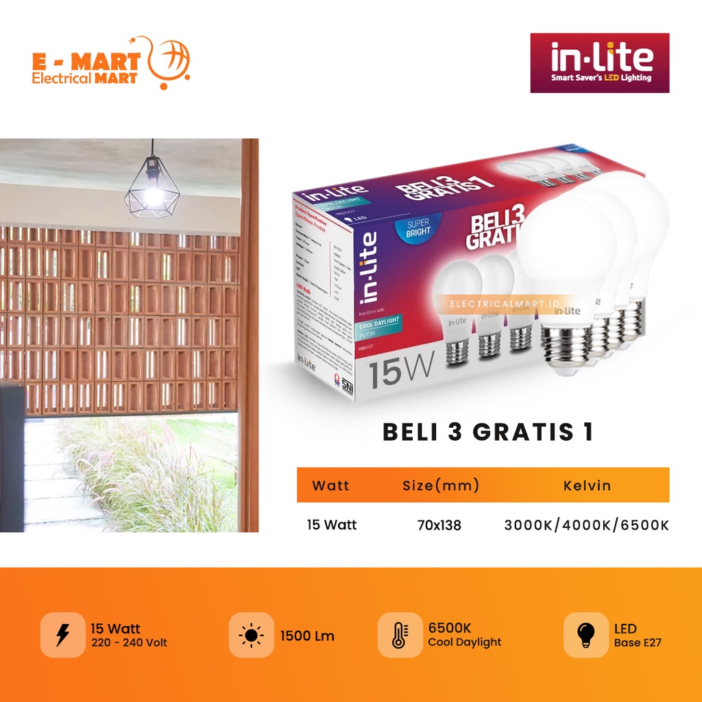 4PCS inLite 15W LED Bulb MULTIPACK in-Lite 15Watt 15 Watt BERGARANSI