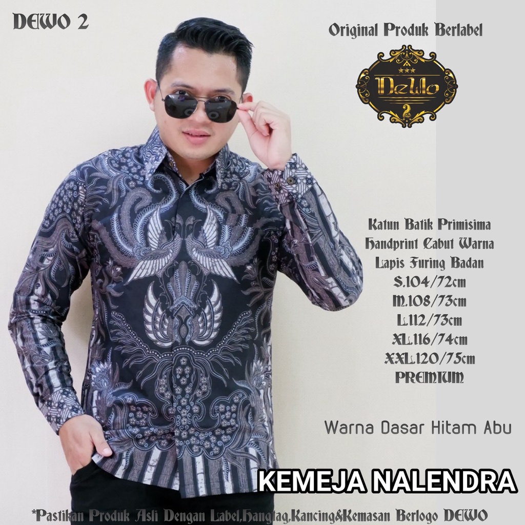 NALENDRA Baju Kemeja Batik Pria Solo Premium Modern Lengan Pendek Katun FULL FURING DEWO PERWIRA