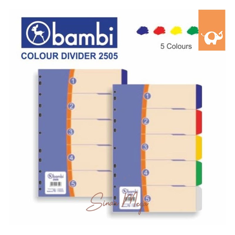 

Bambi Divider Plastik Folio 5 Colour 2505/ Pembatas Binder F4 Folio Warna Murah
