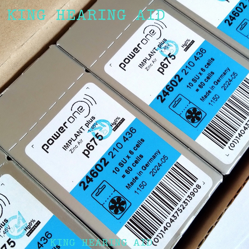 Baterai Alat Bantu Dengar IMPLANT PLUS POWER ONE  p675 made in germany for implants and high power Hearing Aid batteries size 675 baterai alat bantu dengar implant batteries as ideal for use in cochlear implants Batre Alat Pendengar powerone