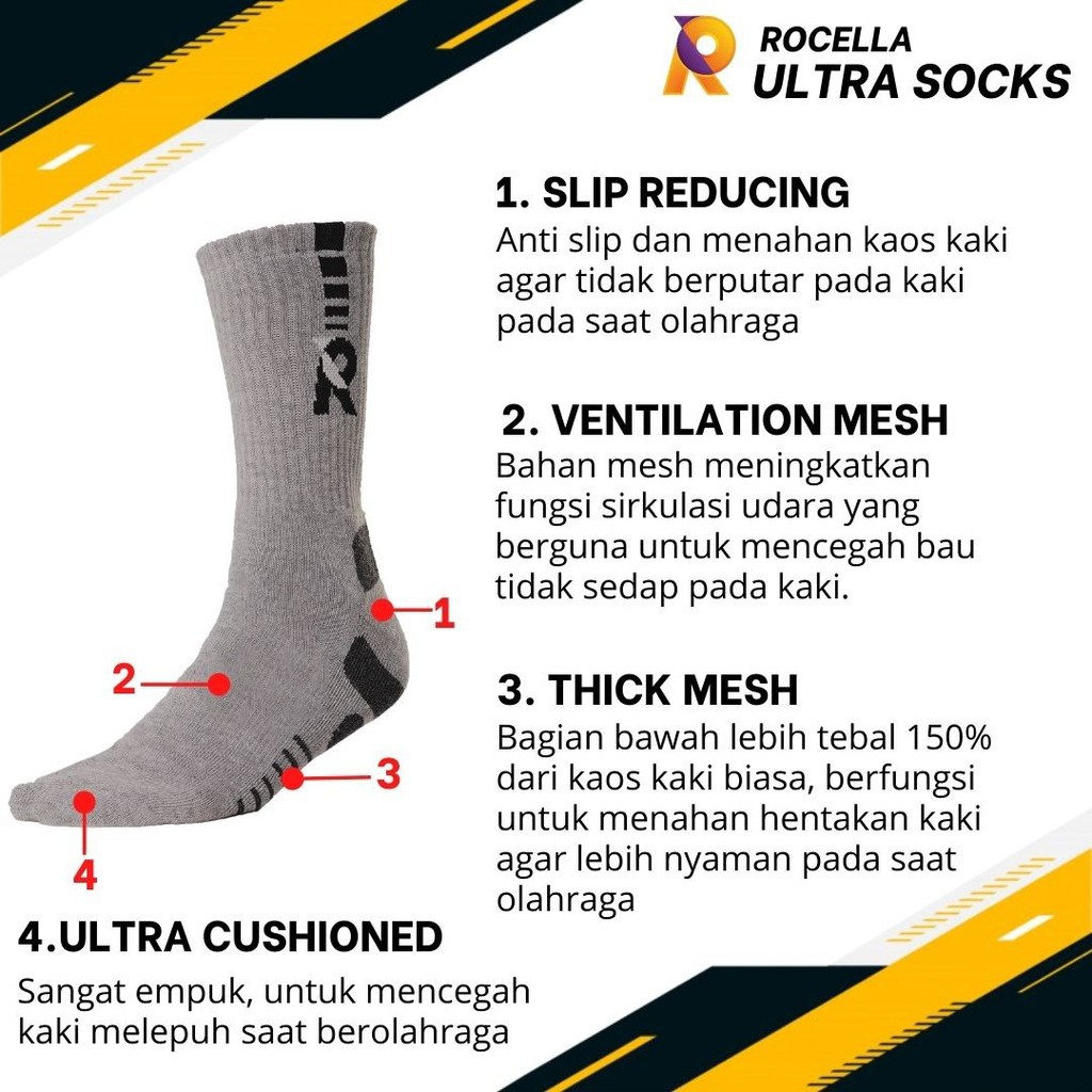 [TERLARIS] KAOS KAKI SPORT - KAOS KAKI DIATAS MATA KAKI / Kaos Kaki Olahraga - Rocella Ultra Socks