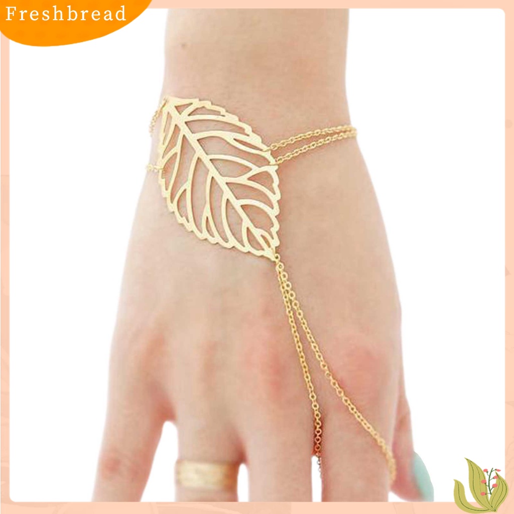 [TERLARIS]Women Multi-layer Hollow Leaf Finger Ring Bangle Chain Bracelet Simple Jewelry