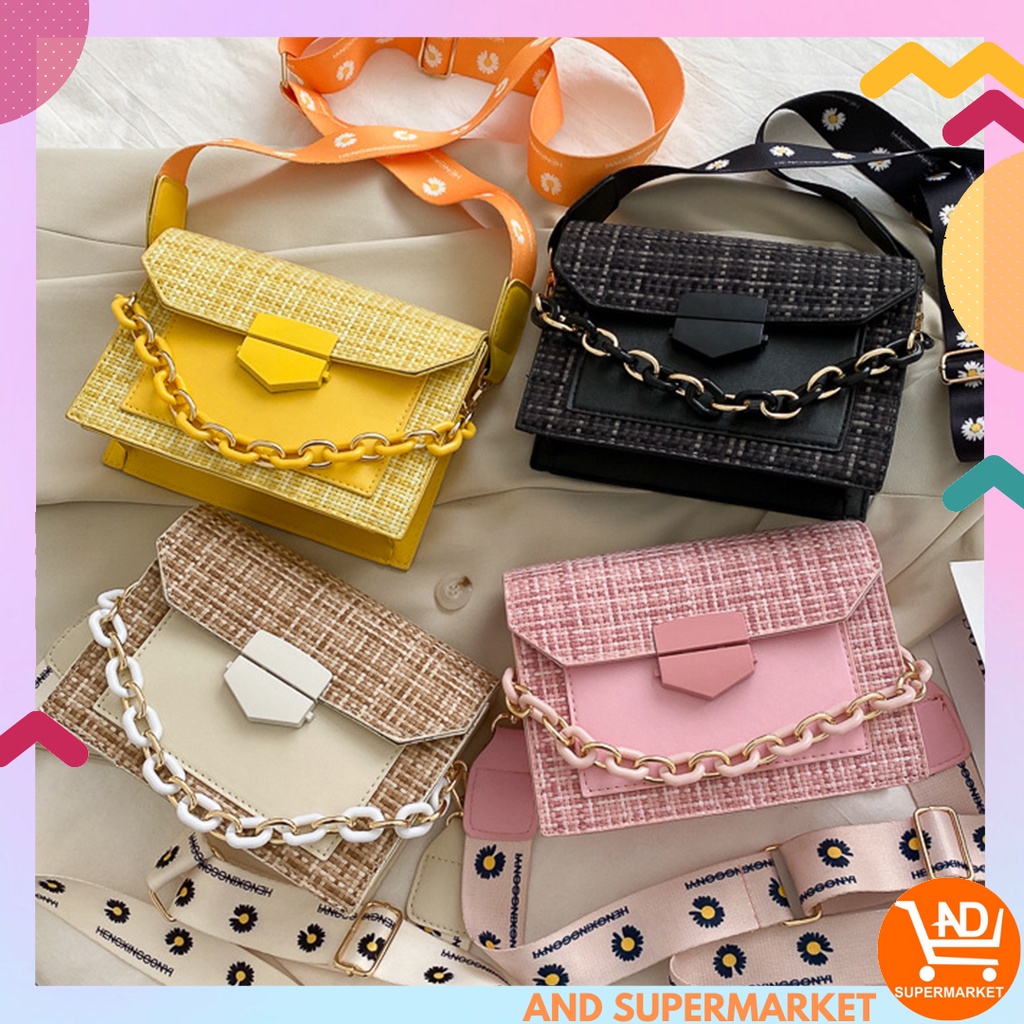 AND COD Tas Slempang Fashion Wanita Bahan Kulit PU Dengan 2 Tali Rantai Style Korea Hits T222