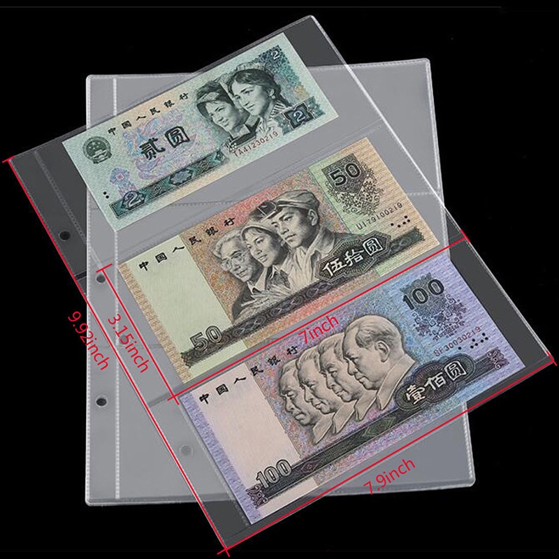 DEID 10Pcs Money Banknote Album Page Collecting Holder Sleeves 3-slot Loose Leaf 210916