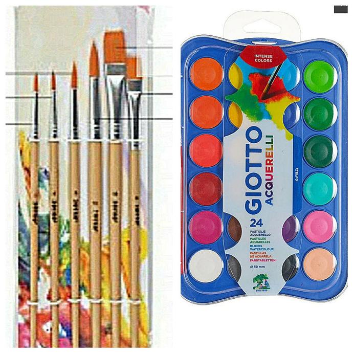 

TERBARUU!! PAKET KOMPLIT CAT AIR UTK ANAK 24 WARNA DAN 6 UKURAN KUAS WATERCOLOR SALE