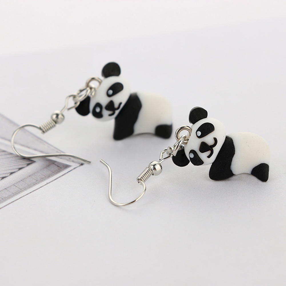 Hu Hu Hu Hu Hu Alat Bantu Pasang Kacamata♡ Anting Kait Gantung Wanita Bahan Polymer Clay Desain Panda Lucu Untuk Pesta