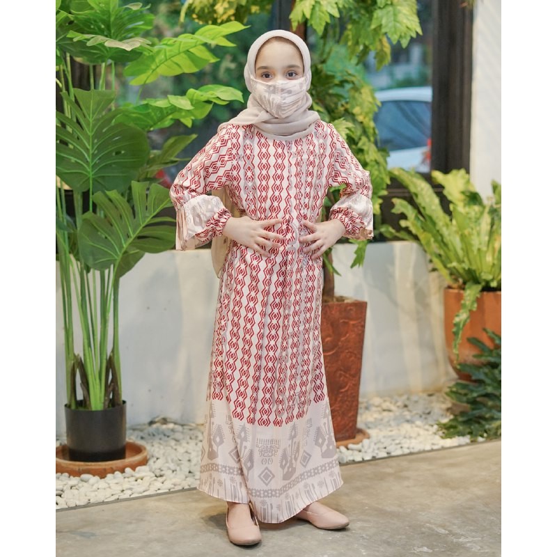 Gamis Wanita Kia Maxi Motif | Fashion Muslim Wanita | Dress Muslim Wanita Busui Friendly All Size-Dusty (Anak)
