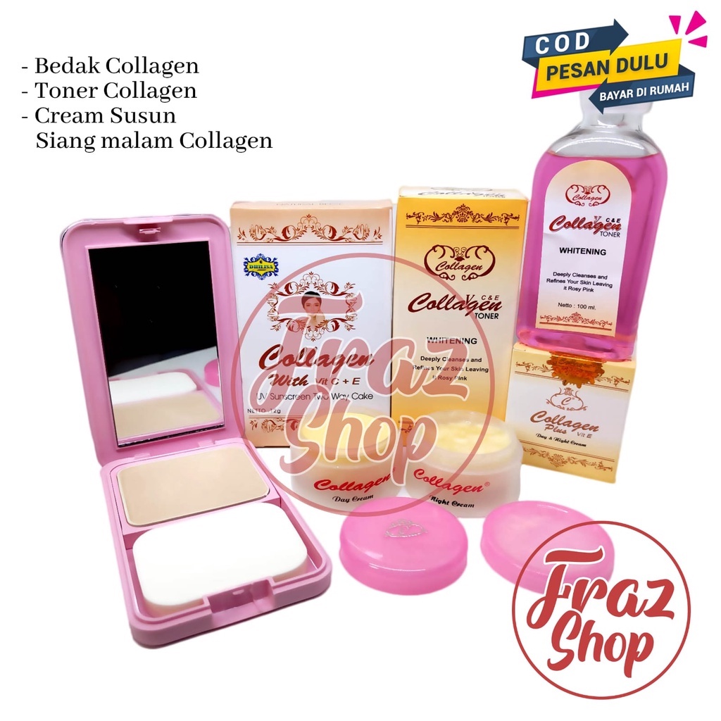 Paket Pemutih Collagen ( Toner- Cream Susun Siang Dan Malam - Bedak Collagen )