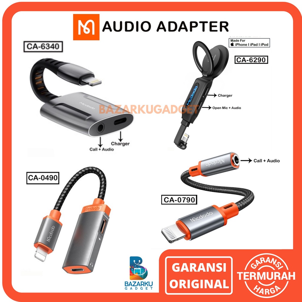 Mcdodo CA6340 Jack Audio 2 In 1 Lightning Original Sambungan Audio Otg Adaptor Lightning Dc3.5mm Mcd